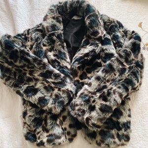 Blue faux fur cheetah jacket